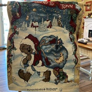 Vintage Boyds Bears Christmas Tapestry Lighted Wall Hanging